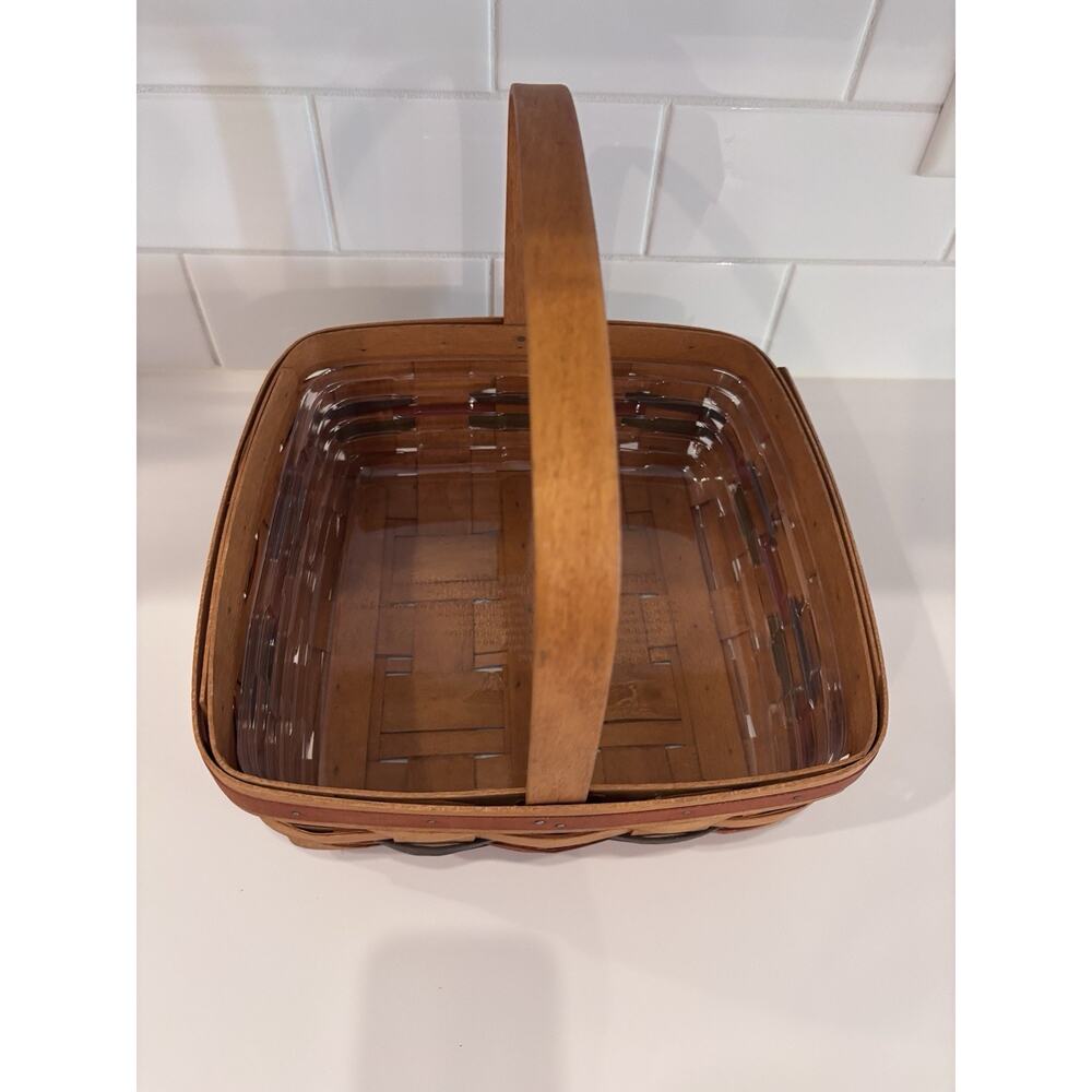 1990 LONGABERGER Square Basket Stationary Handle Blue Green Red Bands 12" - Picture 4 of 8